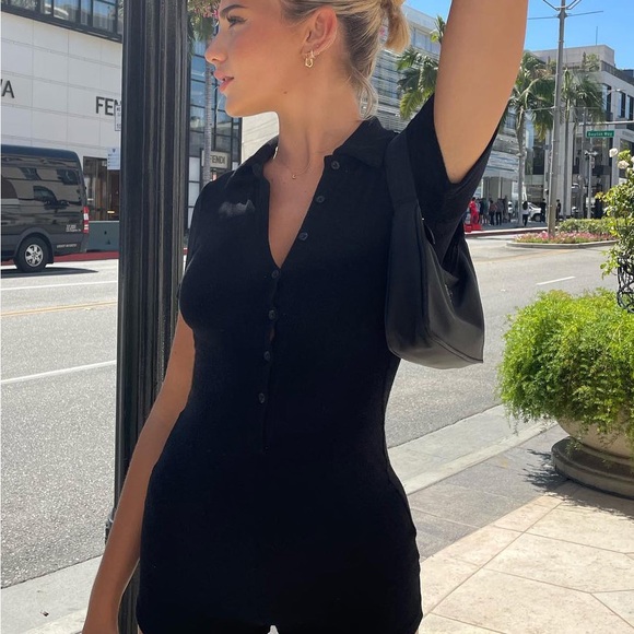 White Fox Boutique Golden Light Terry Playsuit - Black - Picture 3 of 6